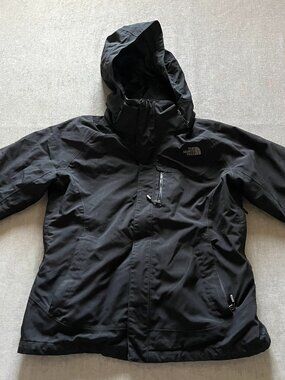 The North Face Hyvent Jacket Women Large Black Outdoor Hiking Walking Hooded